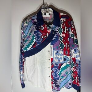 Vintage Aztec Print Rough Riders Circle T Western Shirt Size Large